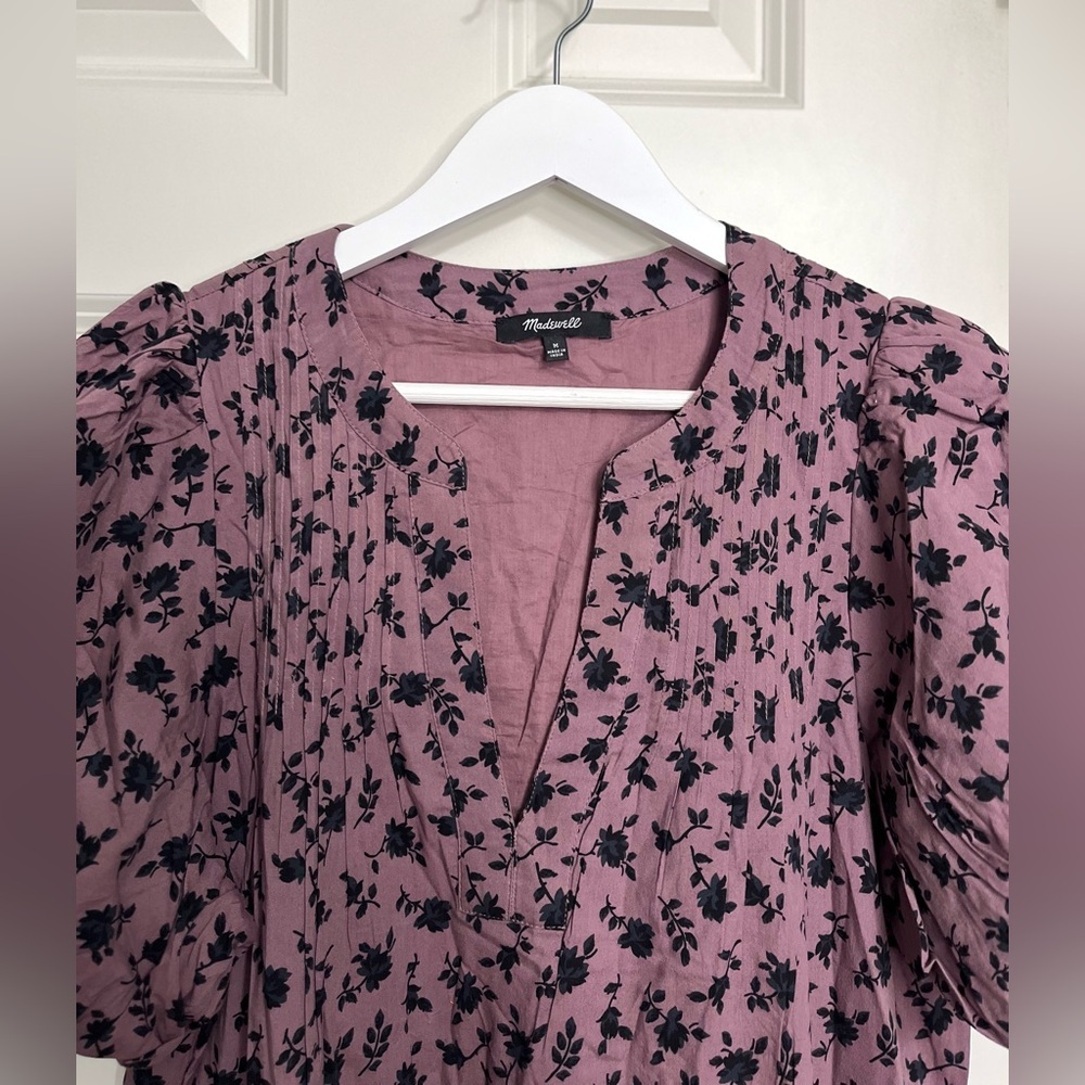 Madewell Tillie Puff-Sleeve Mini Dress in Shadow Blooms NWOT - Picture 3 of 8